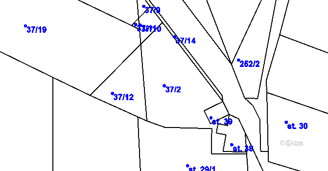 Parcela st. 37/2 v KÚ Jelence, Katastrální mapa