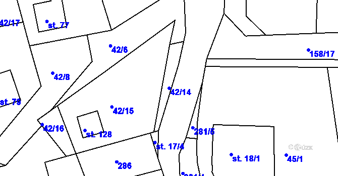 Parcela st. 42/14 v KÚ Jelence, Katastrální mapa