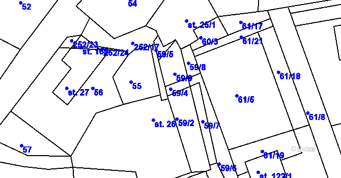 Parcela st. 59/4 v KÚ Jelence, Katastrální mapa