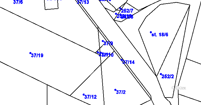 Parcela st. 37/10 v KÚ Jelence, Katastrální mapa