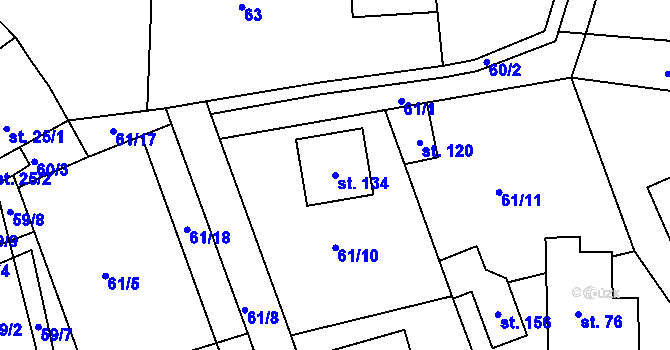Parcela st. 134 v KÚ Jelence, Katastrální mapa