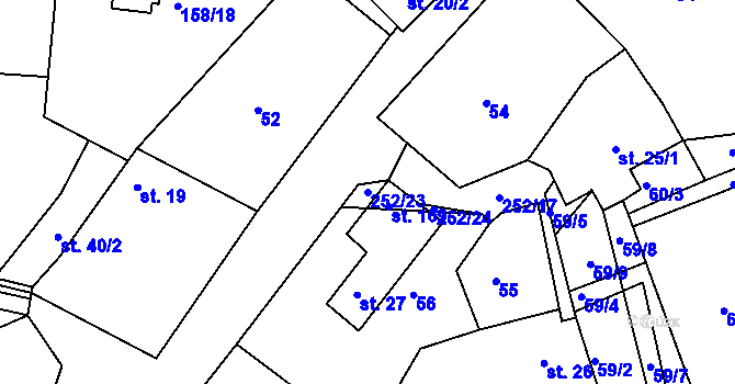 Parcela st. 252/23 v KÚ Jelence, Katastrální mapa