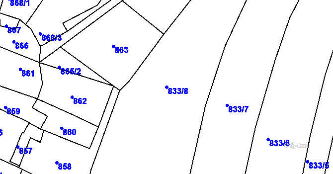 Parcela st. 833/8 v KÚ Jemnice, Katastrální mapa