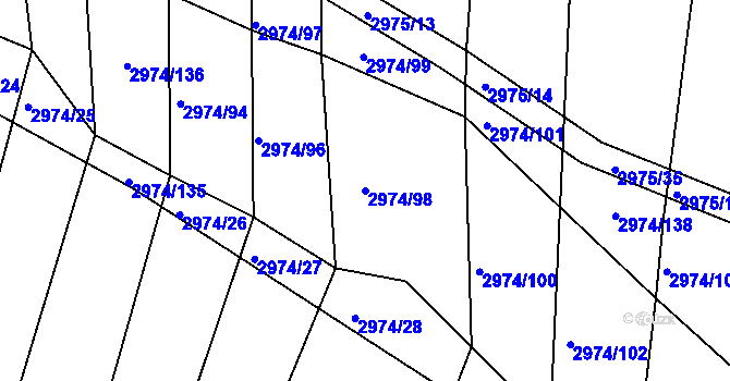 Parcela st. 2974/98 v KÚ Jemnice, Katastrální mapa