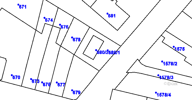 Parcela st. 680/2 v KÚ Jemnice, Katastrální mapa