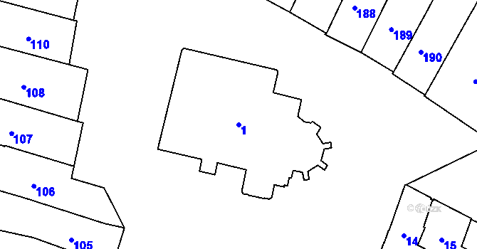 Parcela st. 1 v KÚ Jemnice, Katastrální mapa