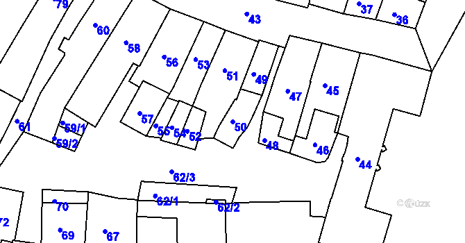 Parcela st. 50 v KÚ Jemnice, Katastrální mapa