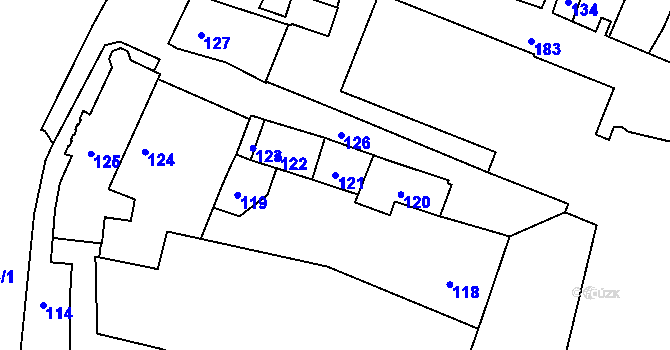 Parcela st. 121 v KÚ Jemnice, Katastrální mapa