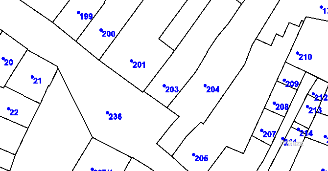 Parcela st. 203 v KÚ Jemnice, Katastrální mapa