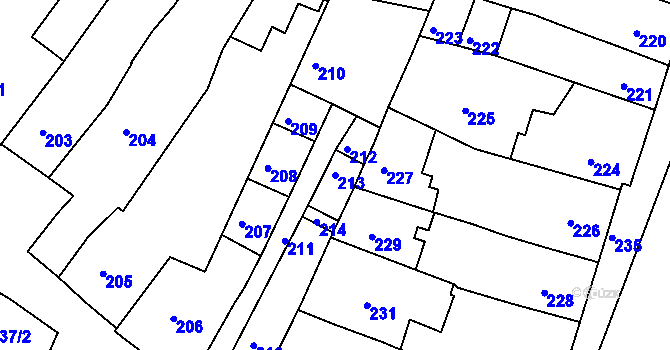 Parcela st. 213 v KÚ Jemnice, Katastrální mapa