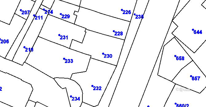 Parcela st. 230 v KÚ Jemnice, Katastrální mapa