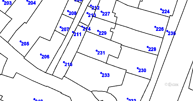Parcela st. 231 v KÚ Jemnice, Katastrální mapa