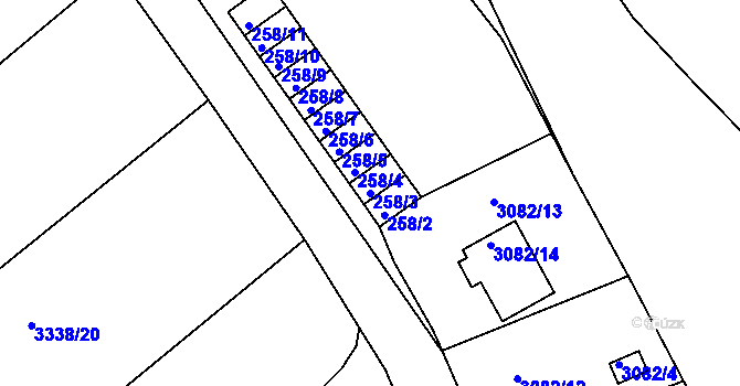 Parcela st. 258/3 v KÚ Jemnice, Katastrální mapa