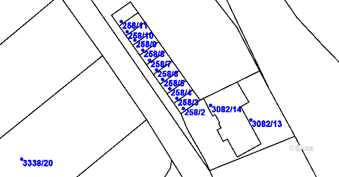 Parcela st. 258/4 v KÚ Jemnice, Katastrální mapa