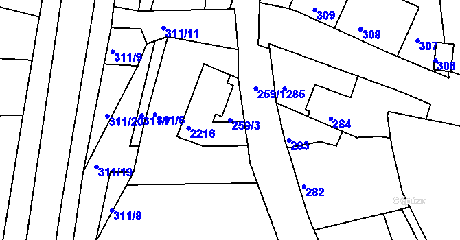 Parcela st. 259/3 v KÚ Jemnice, Katastrální mapa