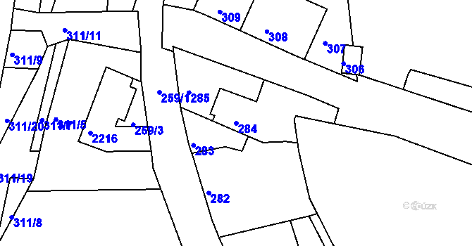 Parcela st. 284 v KÚ Jemnice, Katastrální mapa