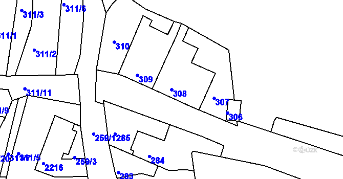 Parcela st. 308 v KÚ Jemnice, Katastrální mapa