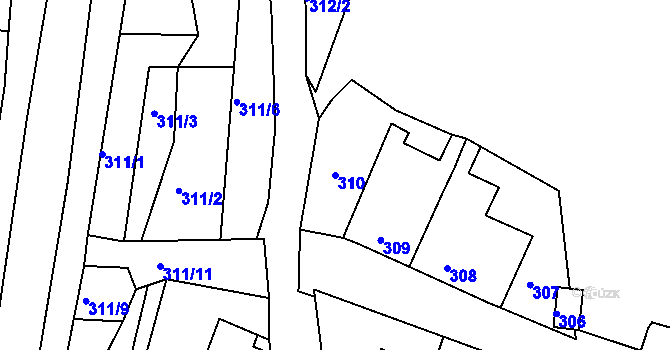 Parcela st. 310 v KÚ Jemnice, Katastrální mapa