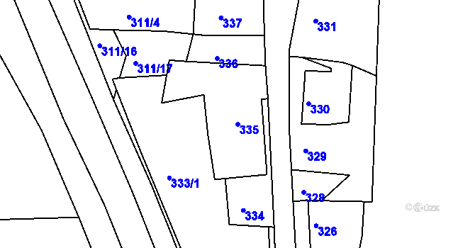 Parcela st. 335 v KÚ Jemnice, Katastrální mapa