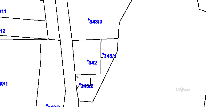 Parcela st. 343/1 v KÚ Jemnice, Katastrální mapa