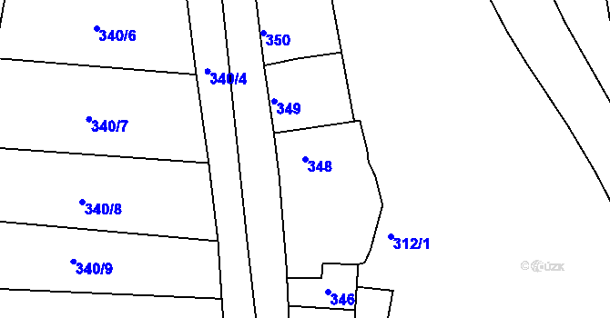 Parcela st. 348 v KÚ Jemnice, Katastrální mapa