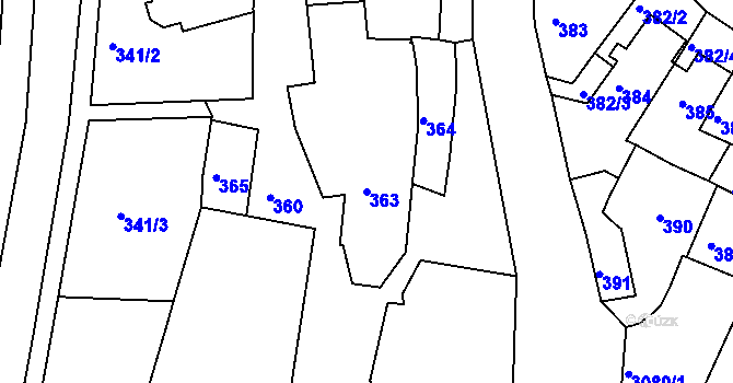 Parcela st. 363 v KÚ Jemnice, Katastrální mapa