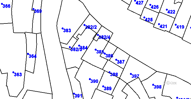 Parcela st. 385 v KÚ Jemnice, Katastrální mapa