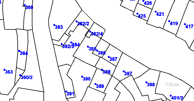 Parcela st. 386 v KÚ Jemnice, Katastrální mapa