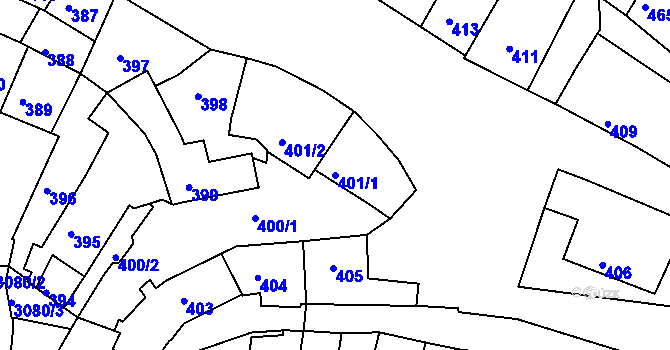 Parcela st. 401/1 v KÚ Jemnice, Katastrální mapa