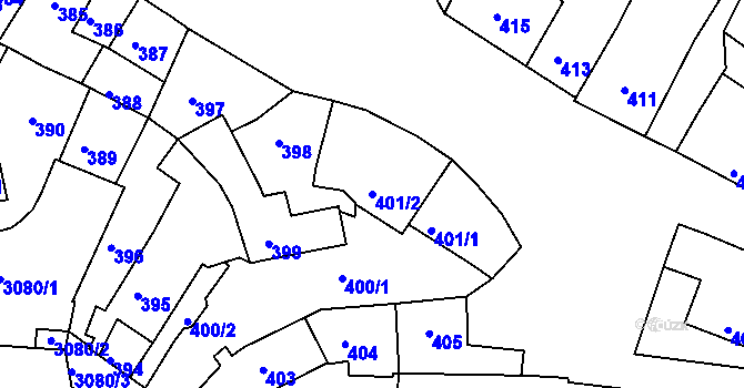 Parcela st. 401/2 v KÚ Jemnice, Katastrální mapa