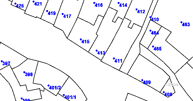 Parcela st. 413 v KÚ Jemnice, Katastrální mapa