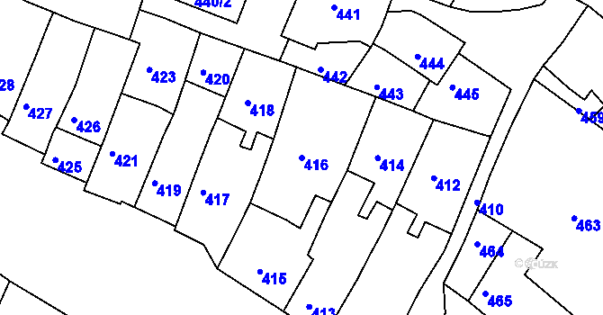 Parcela st. 416 v KÚ Jemnice, Katastrální mapa