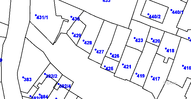 Parcela st. 427 v KÚ Jemnice, Katastrální mapa