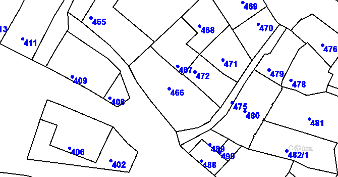 Parcela st. 466 v KÚ Jemnice, Katastrální mapa