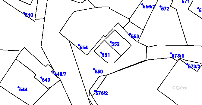 Parcela st. 551 v KÚ Jemnice, Katastrální mapa