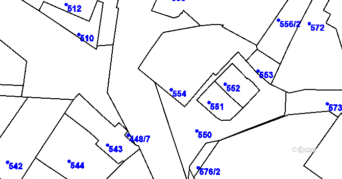 Parcela st. 554 v KÚ Jemnice, Katastrální mapa