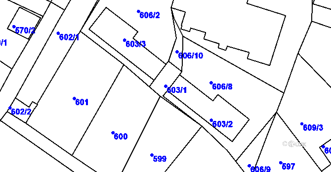 Parcela st. 603/1 v KÚ Jemnice, Katastrální mapa