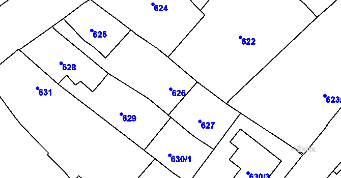 Parcela st. 626 v KÚ Jemnice, Katastrální mapa