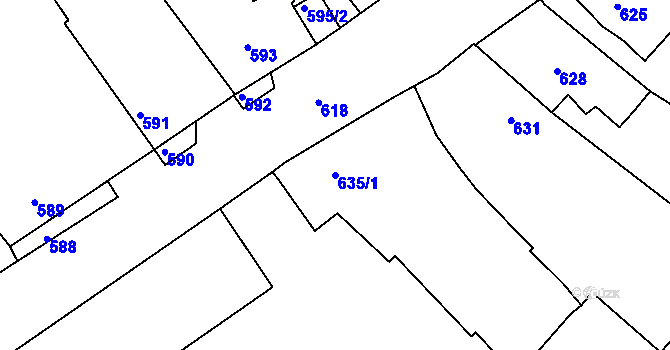 Parcela st. 635/1 v KÚ Jemnice, Katastrální mapa