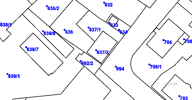 Parcela st. 637/2 v KÚ Jemnice, Katastrální mapa