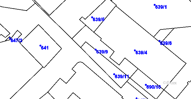 Parcela st. 639/9 v KÚ Jemnice, Katastrální mapa