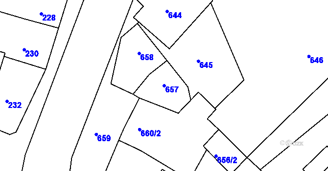 Parcela st. 657 v KÚ Jemnice, Katastrální mapa