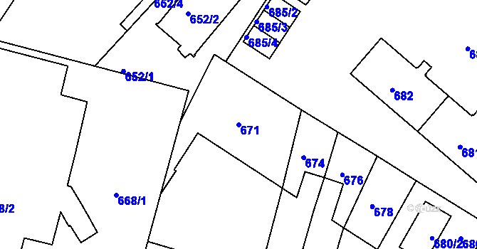 Parcela st. 671 v KÚ Jemnice, Katastrální mapa