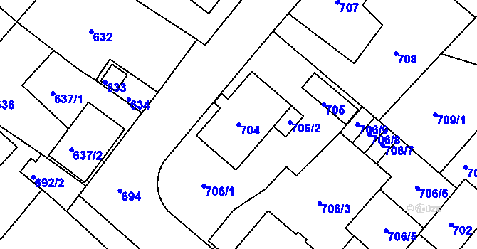 Parcela st. 704 v KÚ Jemnice, Katastrální mapa