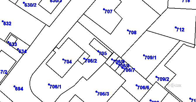 Parcela st. 705 v KÚ Jemnice, Katastrální mapa