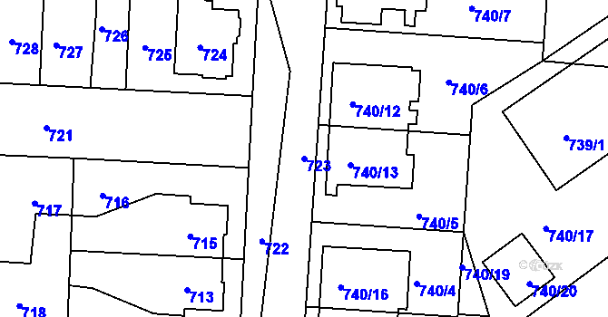 Parcela st. 723 v KÚ Jemnice, Katastrální mapa