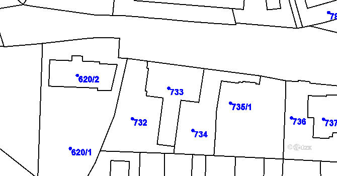 Parcela st. 733 v KÚ Jemnice, Katastrální mapa