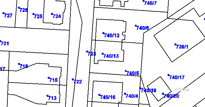 Parcela st. 740/13 v KÚ Jemnice, Katastrální mapa
