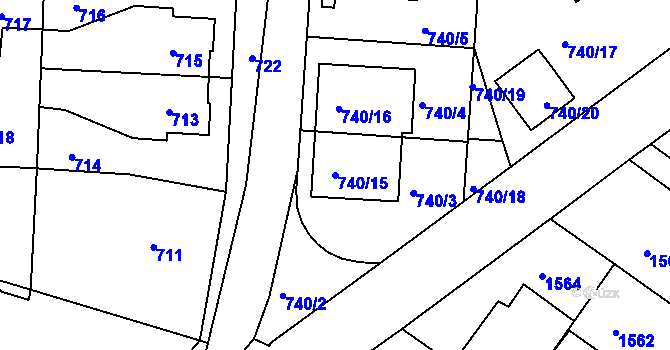 Parcela st. 740/15 v KÚ Jemnice, Katastrální mapa