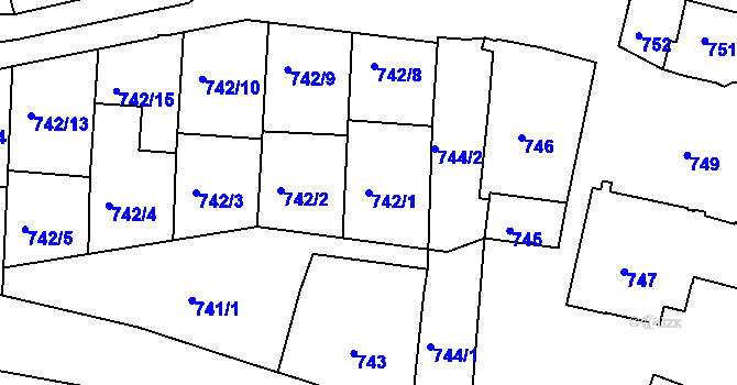 Parcela st. 742/1 v KÚ Jemnice, Katastrální mapa